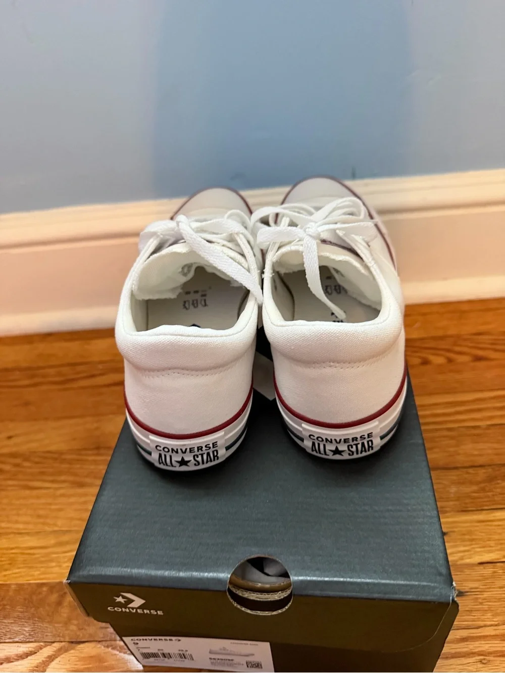 Converse Women’s Low Top Canvas Sneakers in White with Red Trim